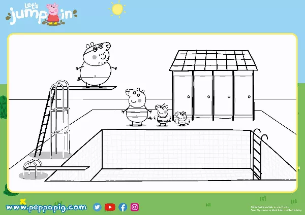 Peppa Pig Let's Jump In Colouring Sheet 2